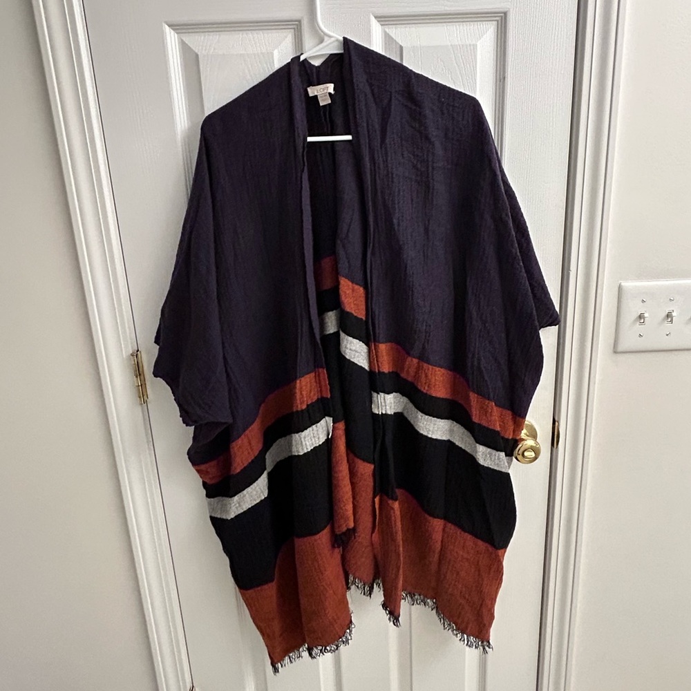 LOFT Blue, Gray, and Orange Shawl - One Size